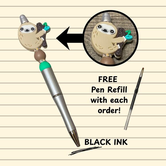 Handmade Beaded Sloth Pen - Picture 2 of 3